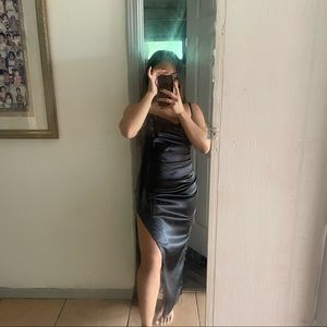 SHEIN black slit midi dress (material: silk)